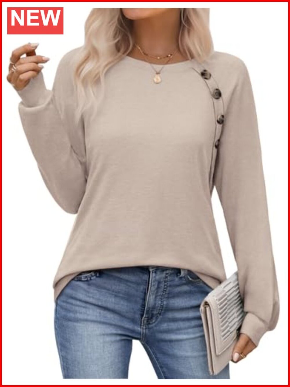Zeagoo Womens Long Sleeve Tunic Top Casual Blouse Crew Neck Buttons